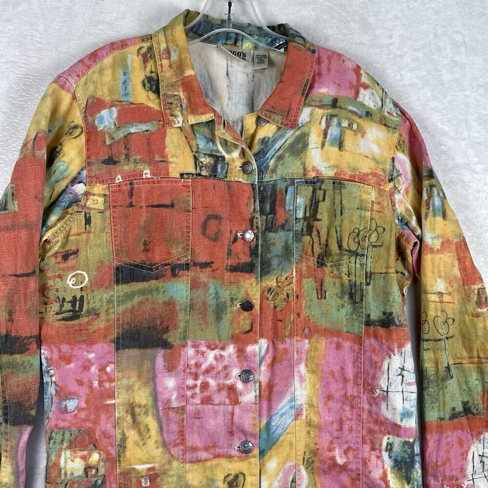 Vtg Chicos Patchwork Linen Jacket Coat Womens M M… - image 1